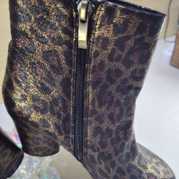 Neiman Marcus Womens Size 6.5 Leopard Animal Print Metallic Boots Shoes - Picture 11 of 16